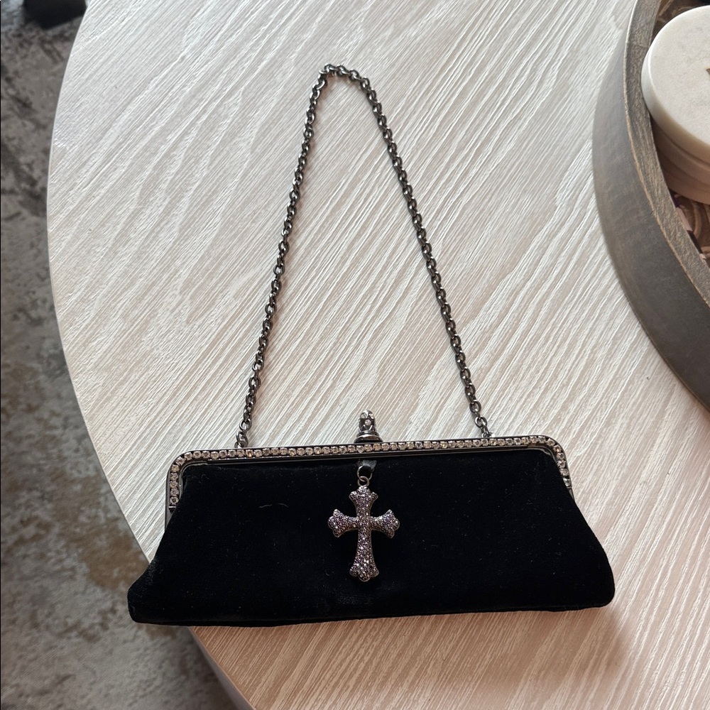 Jocelyn Black Clutch with Silver Cross Accent